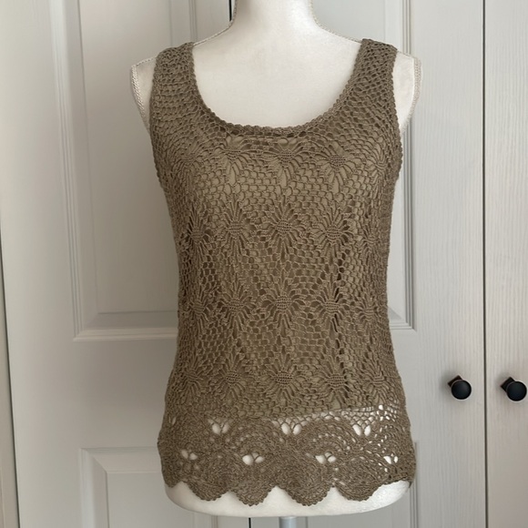 Cami SZ M Two-Piece Tan Sleeveless Top with Knit Long Sleeve Cover-Up - Picture 8 of 16